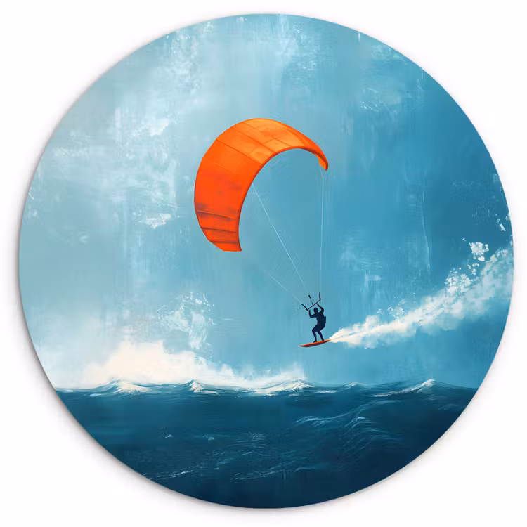 Wandcirkel - Glas - Kitesurfer - Oranje - Zee - Lucht — 1