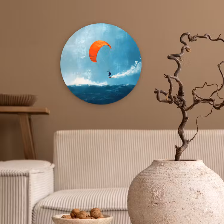 Wandcirkel - Glas - Kitesurfer - Oranje - Zee - Lucht — 2