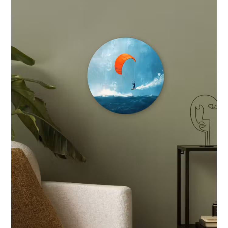Wandcirkel - Glas - Kitesurfer - Oranje - Zee - Lucht — 3