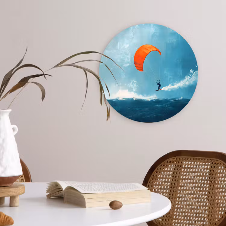 Wandcirkel - Glas - Kitesurfer - Oranje - Zee - Lucht — 4