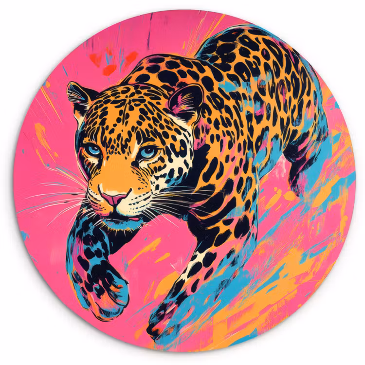 Wandcirkel - Glas - Luipaard - Roze - Oranje - Blauw - Verf — 1