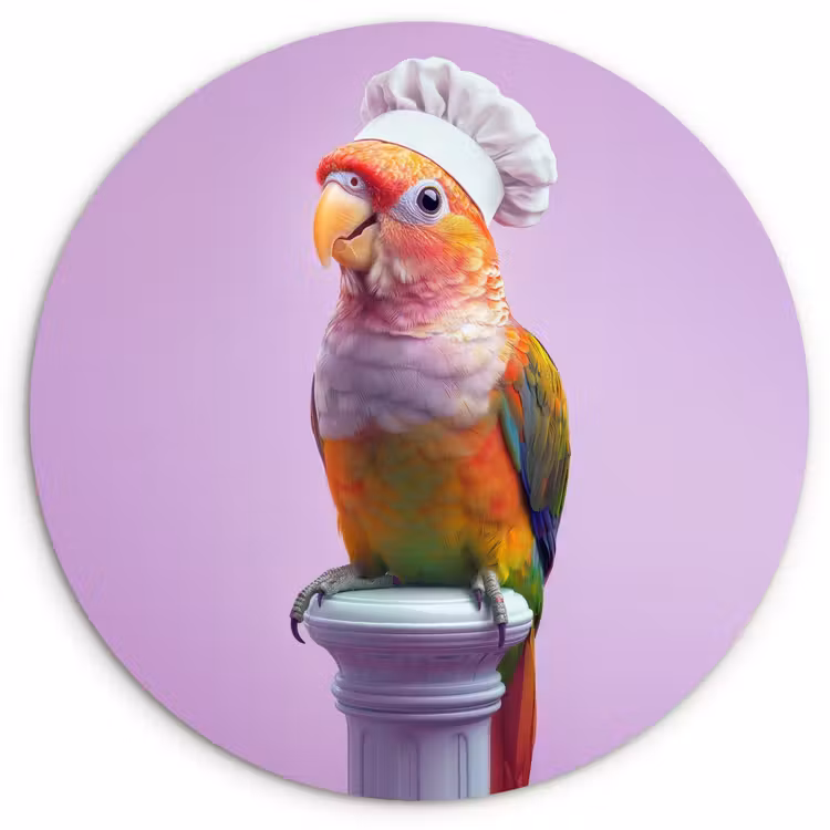 Wandcirkel - Glas - Papegaai - Koksmuts - Pilaar - Vogel — 1