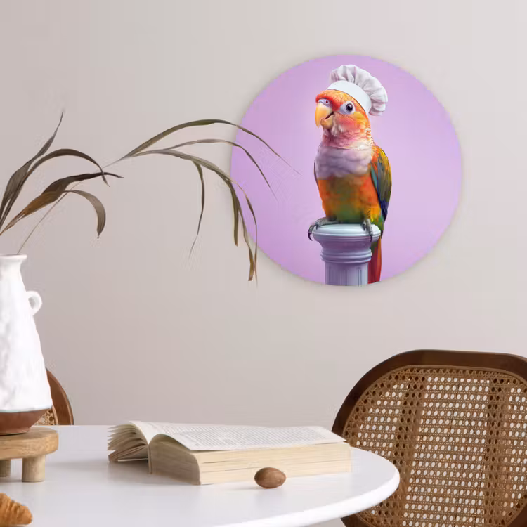 Wandcirkel - Glas - Papegaai - Koksmuts - Pilaar - Vogel — 4
