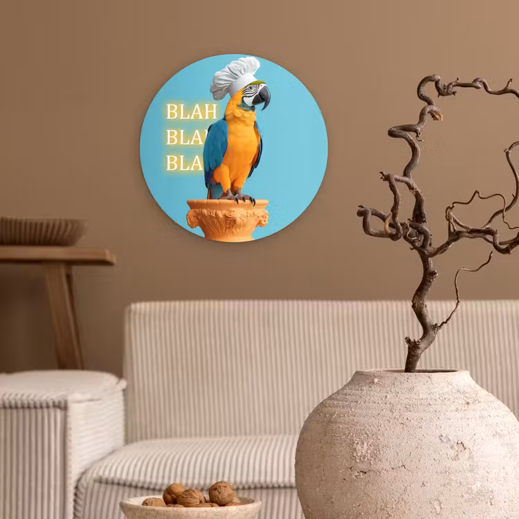 Wandcirkel - Glas - Papegaai - Koksmuts - Quote - Neon — 2