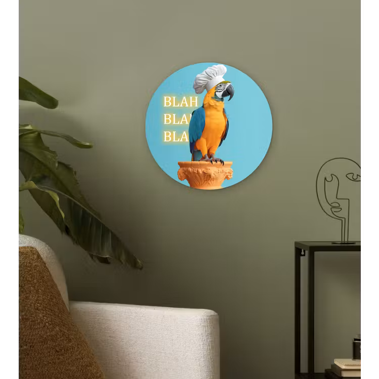 Wandcirkel - Glas - Papegaai - Koksmuts - Quote - Neon — 3