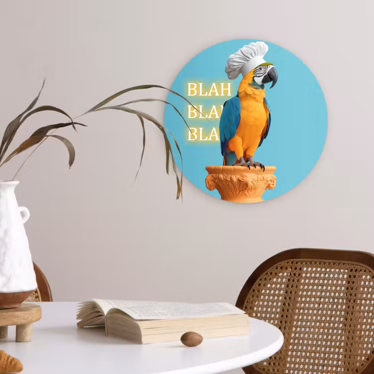 Wandcirkel - Glas - Papegaai - Koksmuts - Quote - Neon — 4