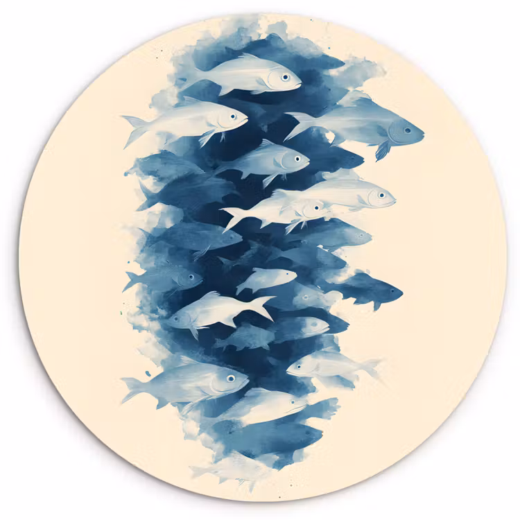 Wandcirkel - Glas - Vissen - Minimalistisch - Blauw — 1