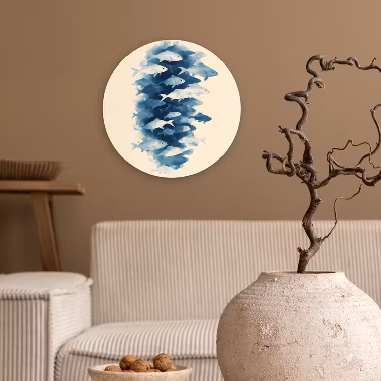 Wandcirkel - Glas - Vissen - Minimalistisch - Blauw — 2