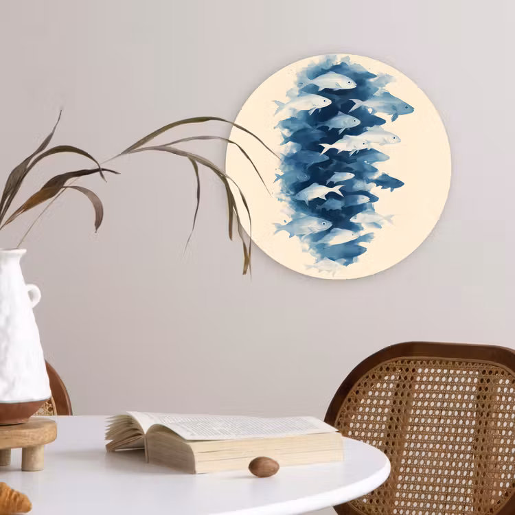 Wandcirkel - Glas - Vissen - Minimalistisch - Blauw — 4