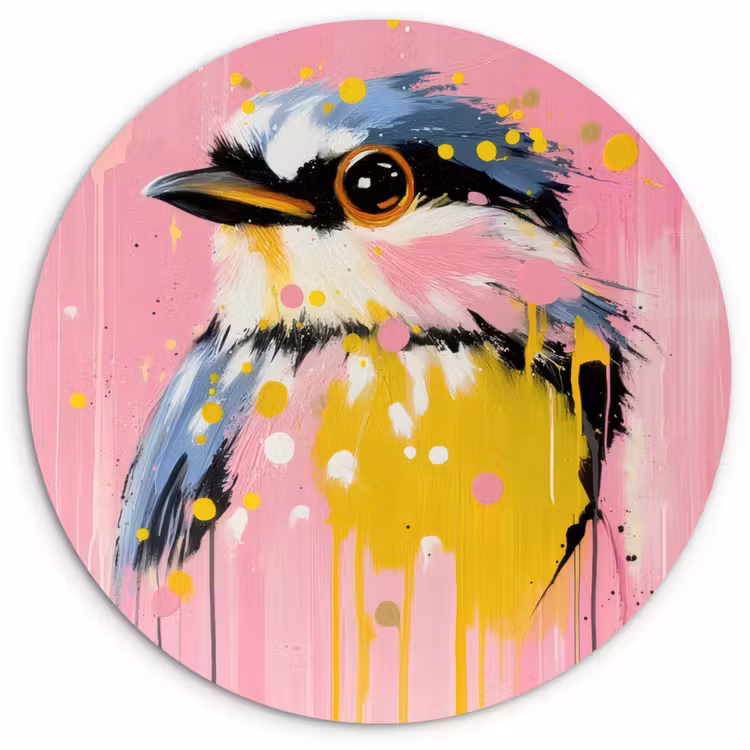 Wandcirkel - Glas - Vogel - Roze - Geel - Blauw — 1