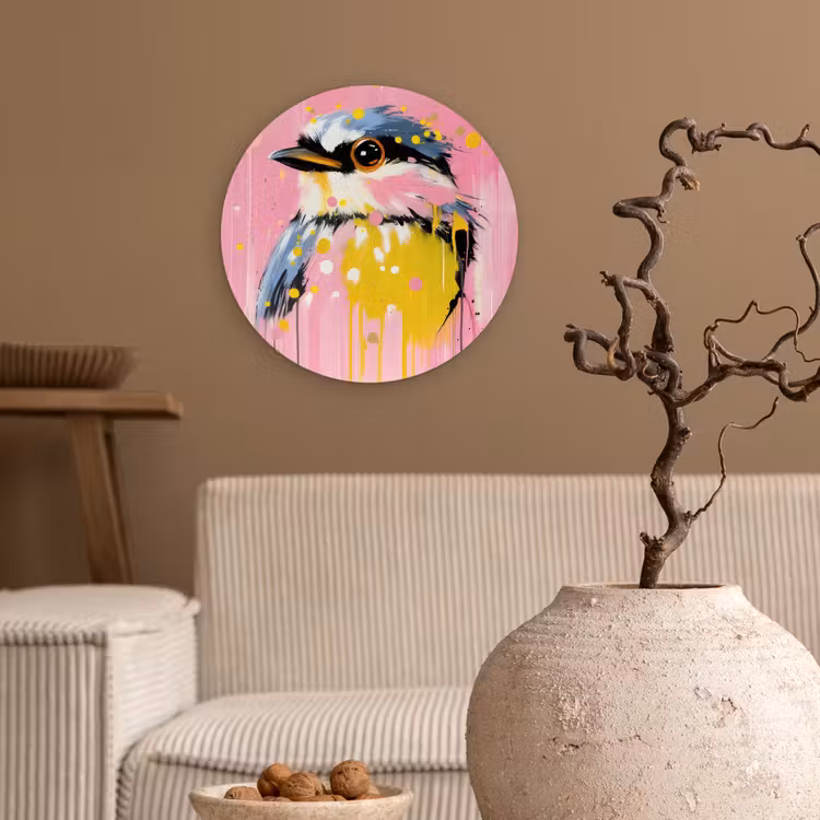 Wandcirkel - Glas - Vogel - Roze - Geel - Blauw — 2