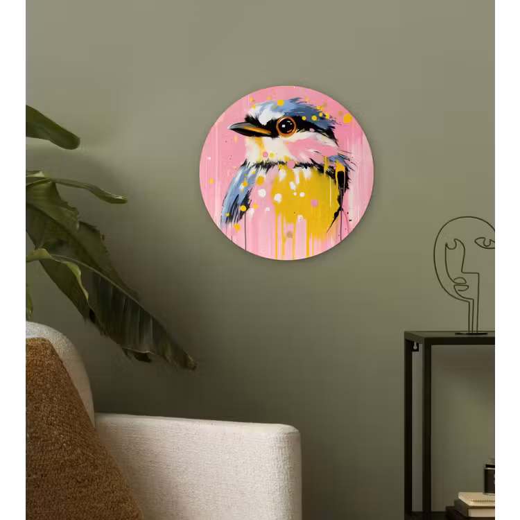 Wandcirkel - Glas - Vogel - Roze - Geel - Blauw — 3