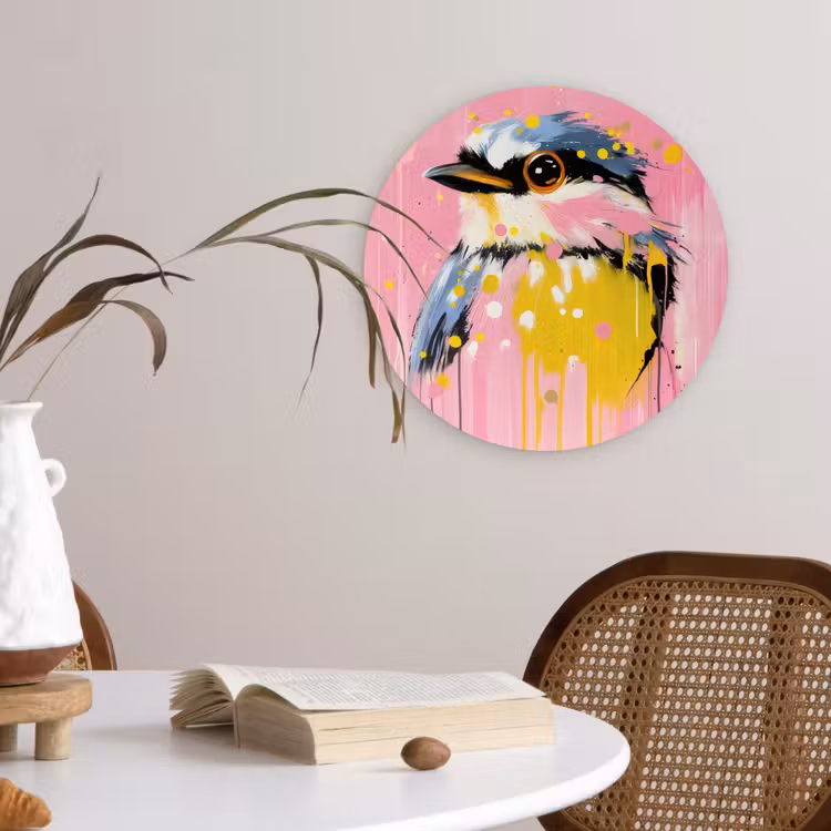 Wandcirkel - Glas - Vogel - Roze - Geel - Blauw — 4