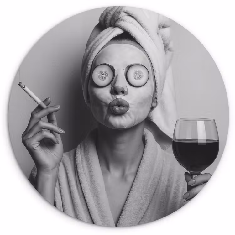 Wandcirkel - Glas - Vrouw - Masker - Wijn - Sigaret — 1