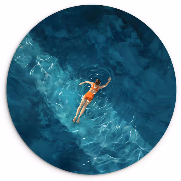 Wandcirkel - Glas - Vrouw - Water - Bikini - Oranje — 1