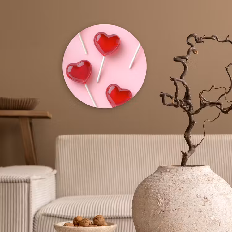 Wandcirkel - Glas - Lollies - Hartjes - Roze — 2