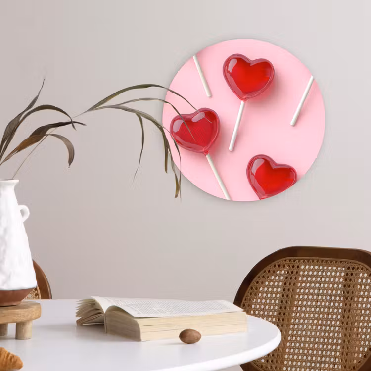 Wandcirkel - Glas - Lollies - Hartjes - Roze — 4