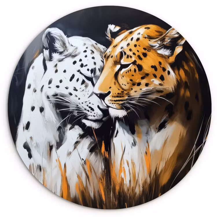 Wandcirkel - Glas - Luipaard - Oranje - Wit - Gras — 1