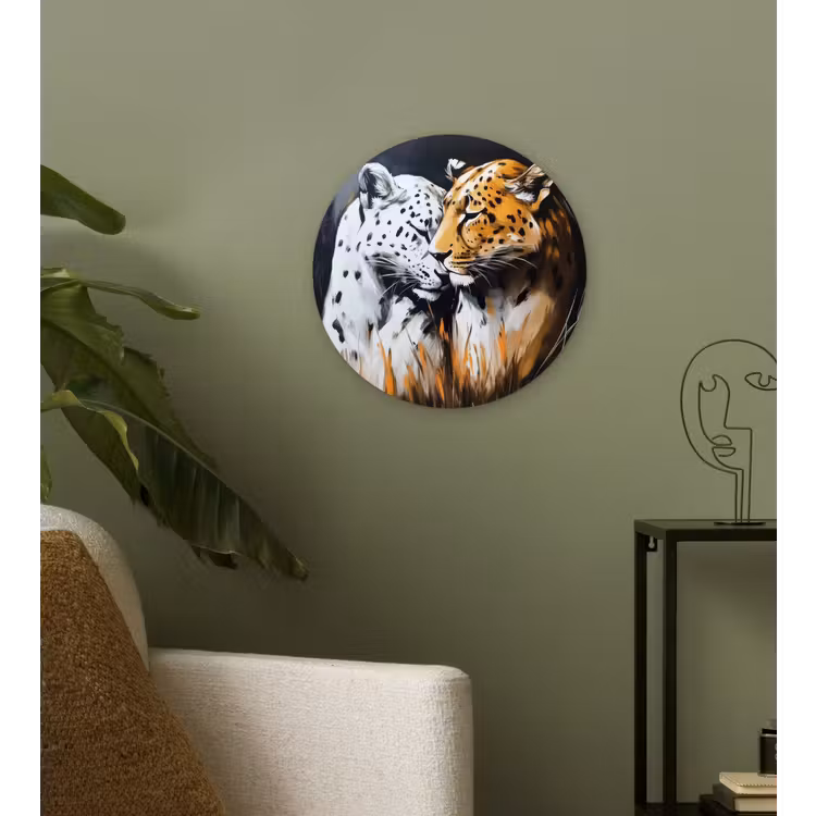 Wandcirkel - Glas - Luipaard - Oranje - Wit - Gras — 3