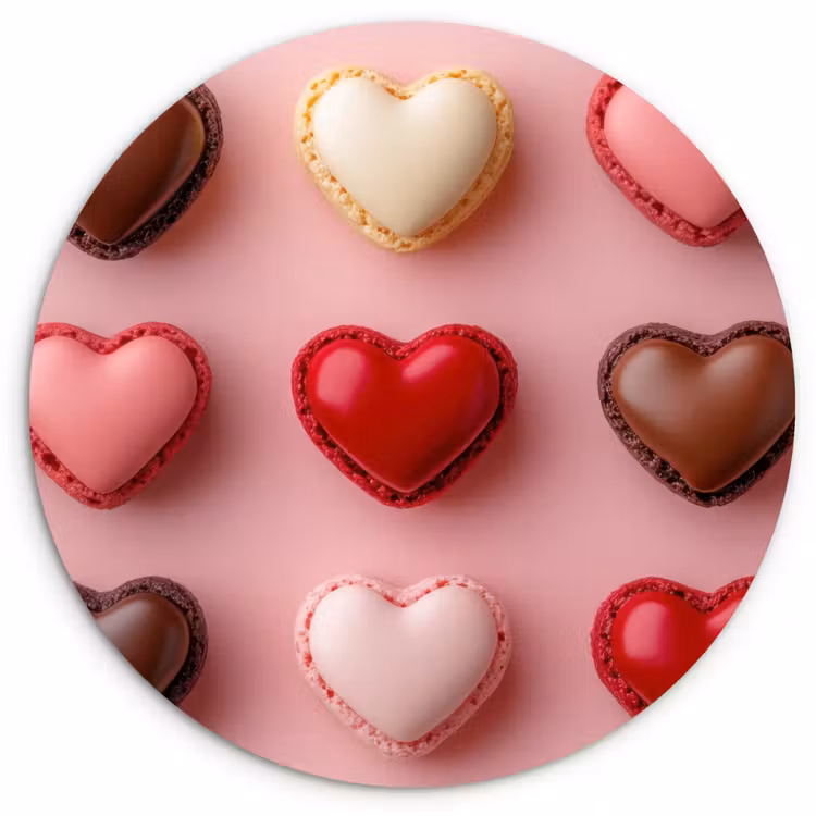 Wandcirkel - Glas - Macarons - Hartjes - Kleurrijk - Roze — 1