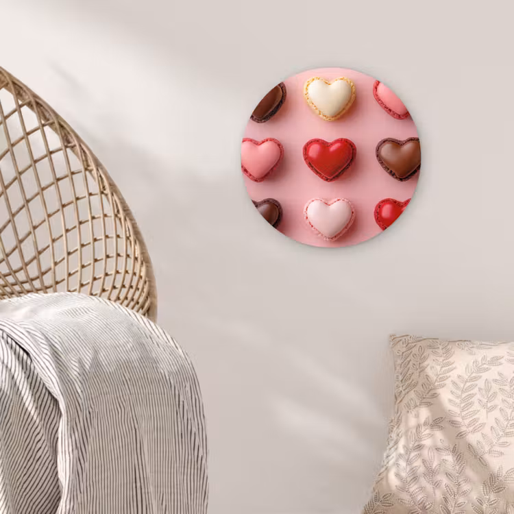 Wandcirkel - Glas - Macarons - Hartjes - Kleurrijk - Roze — 5