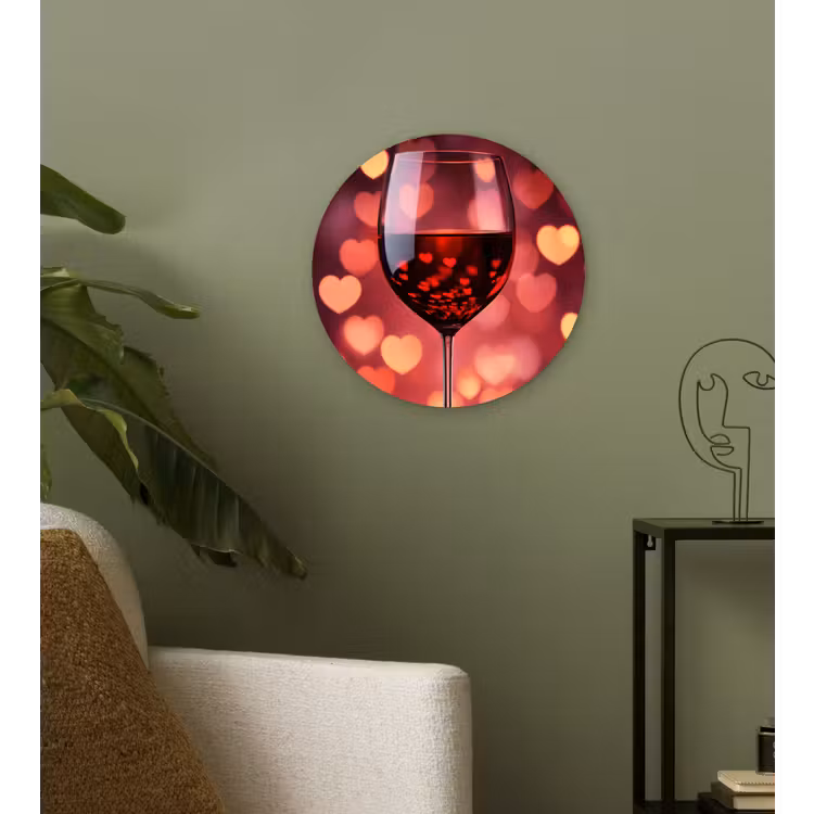 Wandcirkel - Glas - Rood - Wijn - Hartjes — 3