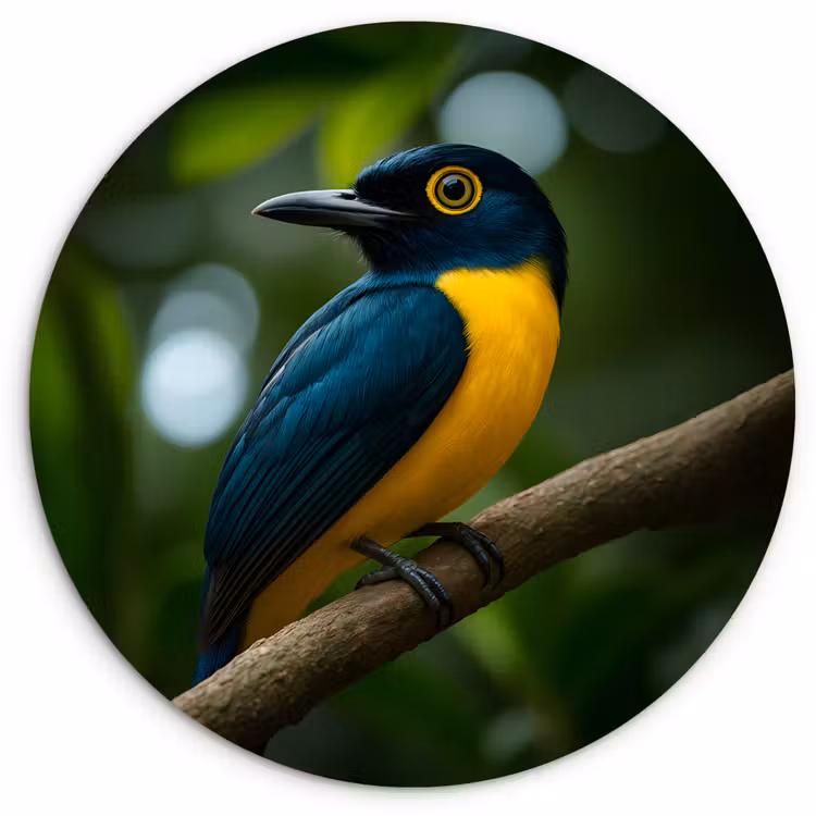 Wandcirkel - Glas - Vogel - Tak - Geel - Bladeren — 1
