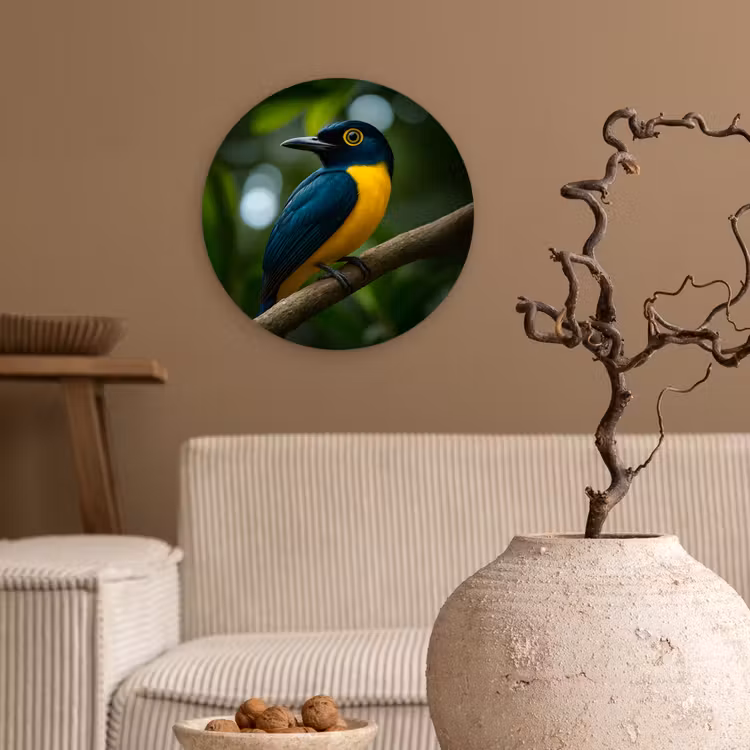 Wandcirkel - Glas - Vogel - Tak - Geel - Bladeren — 2