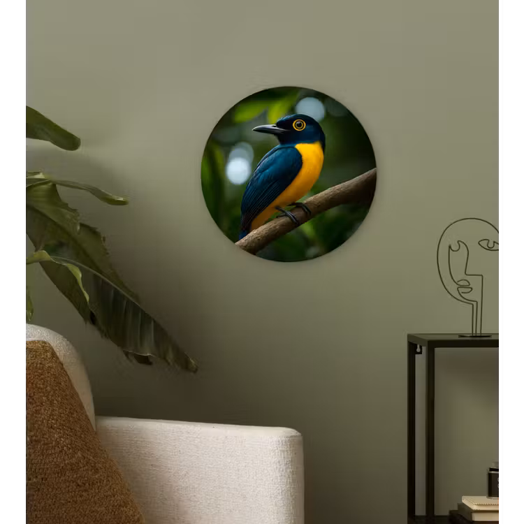 Wandcirkel - Glas - Vogel - Tak - Geel - Bladeren — 3