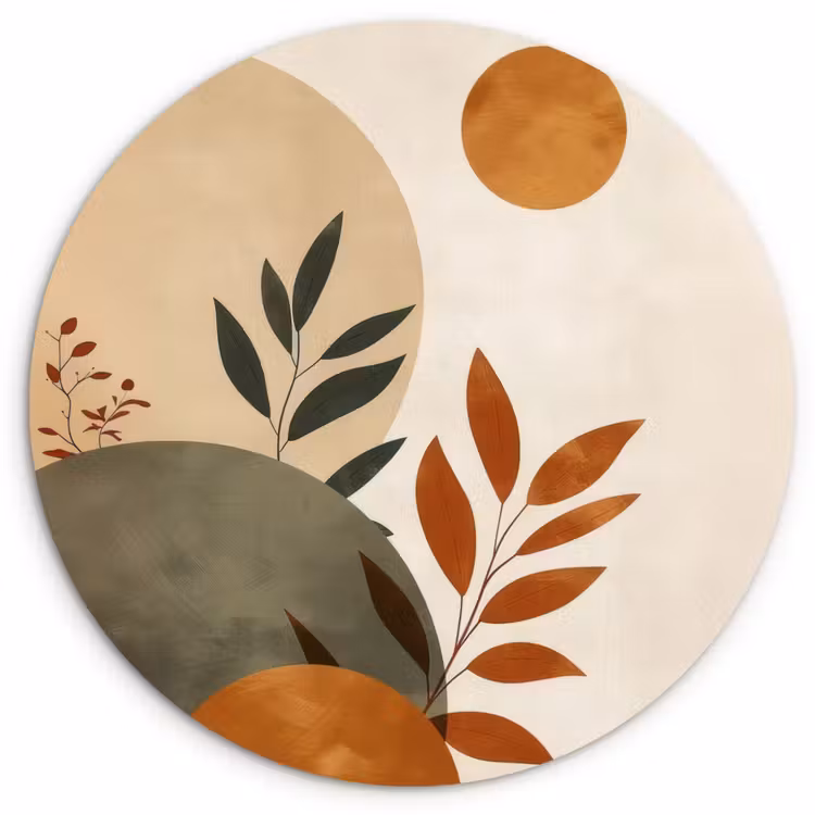 Wandcirkel - Glas - Vormen - Rond - Bladeren - Beige — 1