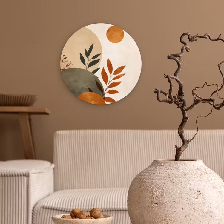 Wandcirkel - Glas - Vormen - Rond - Bladeren - Beige — 2