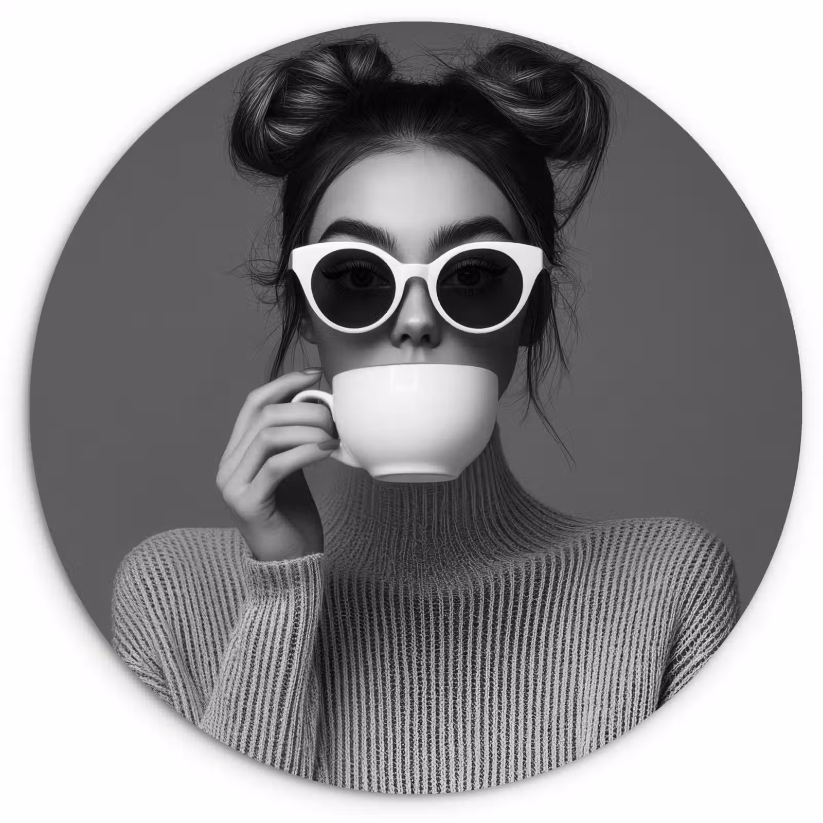 Wandcirkel - Glas - Vrouw - Koffie - Zwart - Wit — 1