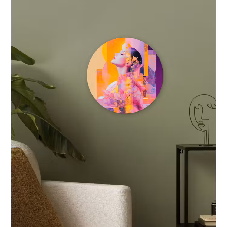 Wandcirkel - Glas - Abstract - Portret - Vrouw - Kleurrijk — 3