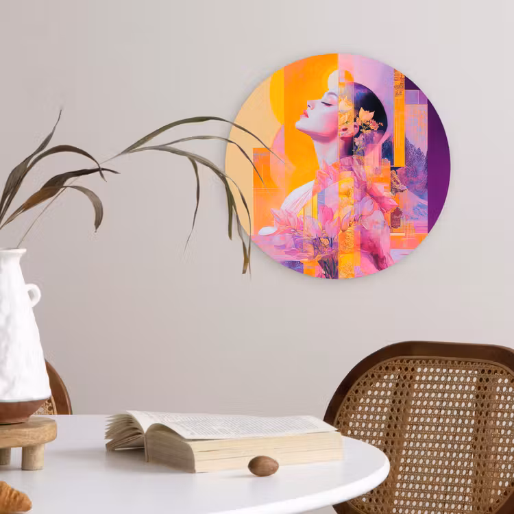 Wandcirkel - Glas - Abstract - Portret - Vrouw - Kleurrijk — 4