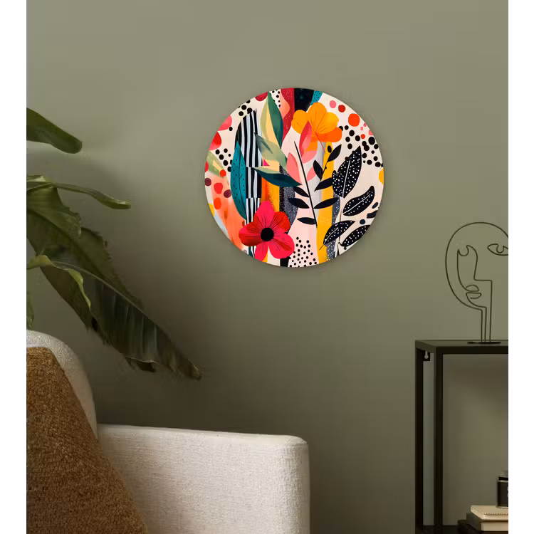 Wandcirkel - Glas - Bloemen - Bladeren - Abstract - Kleurrijk — 3