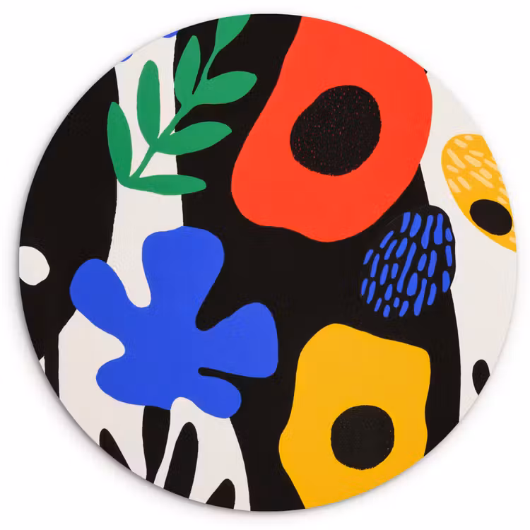 Wandcirkel - Glas - Bloemen - Bladeren - Abstract - Zwart — 1