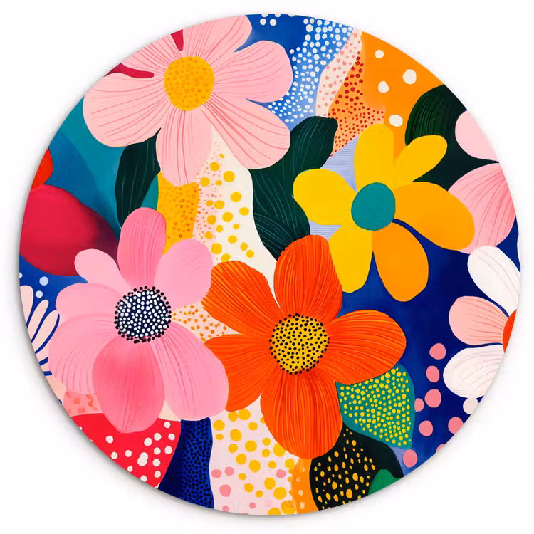 Wandcirkel - Glas - Bloemen - Kleurrijk - Stippen — 1