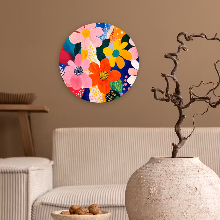 Wandcirkel - Glas - Bloemen - Kleurrijk - Stippen — 2