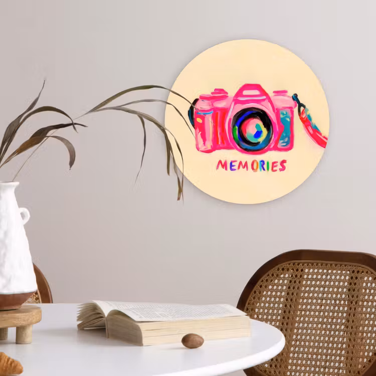 Wandcirkel - Glas - Camera - Memories - Roze - Geschilderd — 4