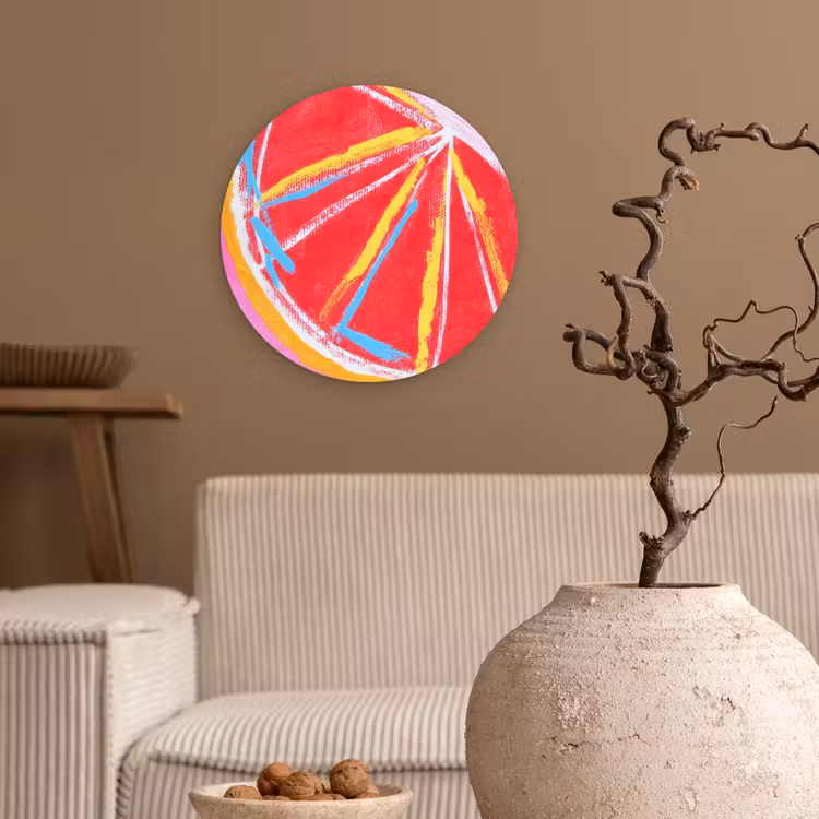 Wandcirkel - Glas - Grapefruit - Geschilderd - Roze - Strepen — 2