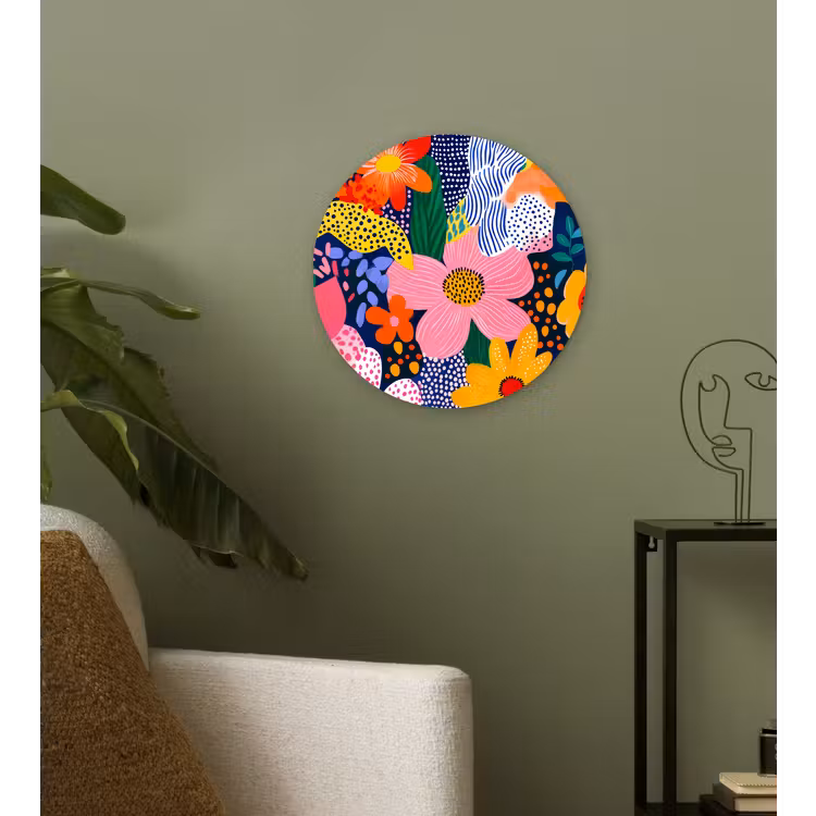 Wandcirkel - Glas - Kleurrijk - Bloemen - Abstract - Stippen — 3