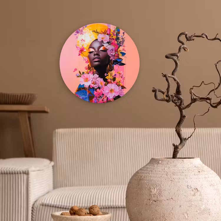 Wandcirkel - Glas - Kleurrijk - Bloemen - Vrouw - Zon — 2
