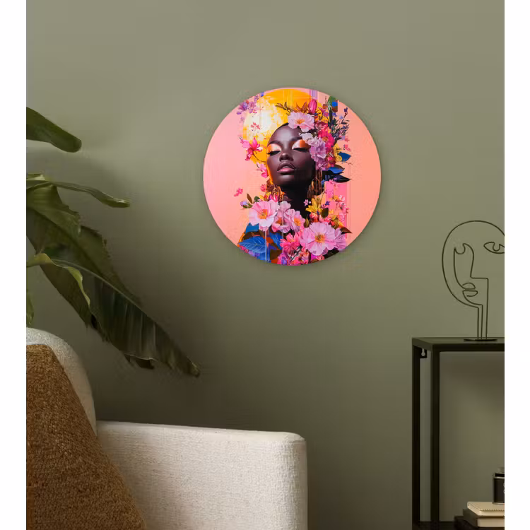 Wandcirkel - Glas - Kleurrijk - Bloemen - Vrouw - Zon — 3