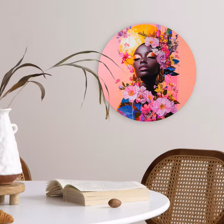 Wandcirkel - Glas - Kleurrijk - Bloemen - Vrouw - Zon — 4