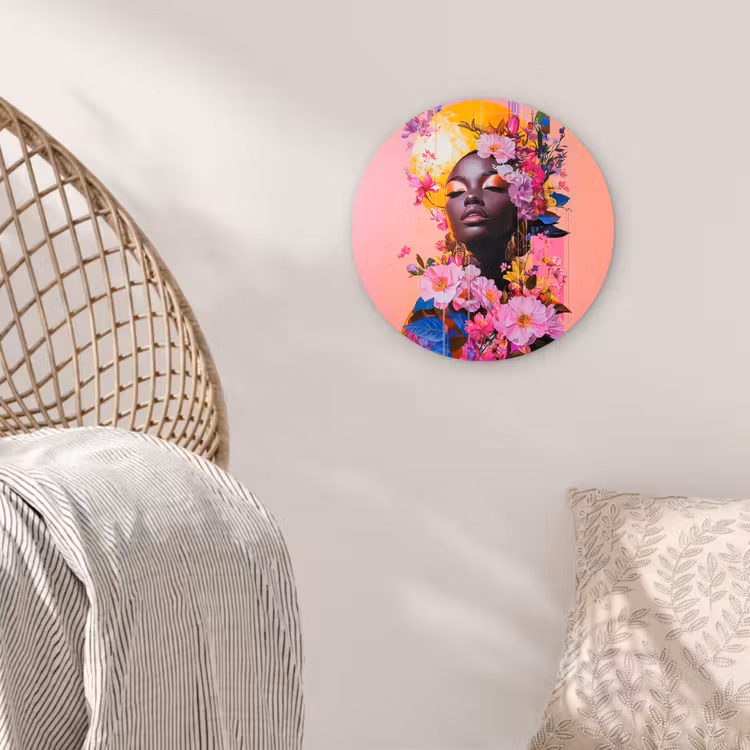 Wandcirkel - Glas - Kleurrijk - Bloemen - Vrouw - Zon — 5