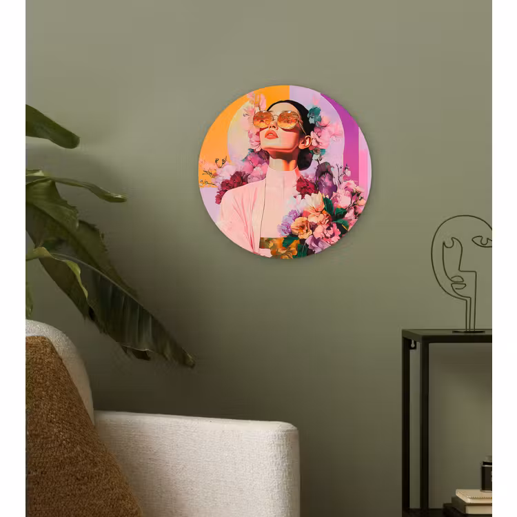 Wandcirkel - Glas - Portret - Vrouw - Abstract - Bloemen — 3