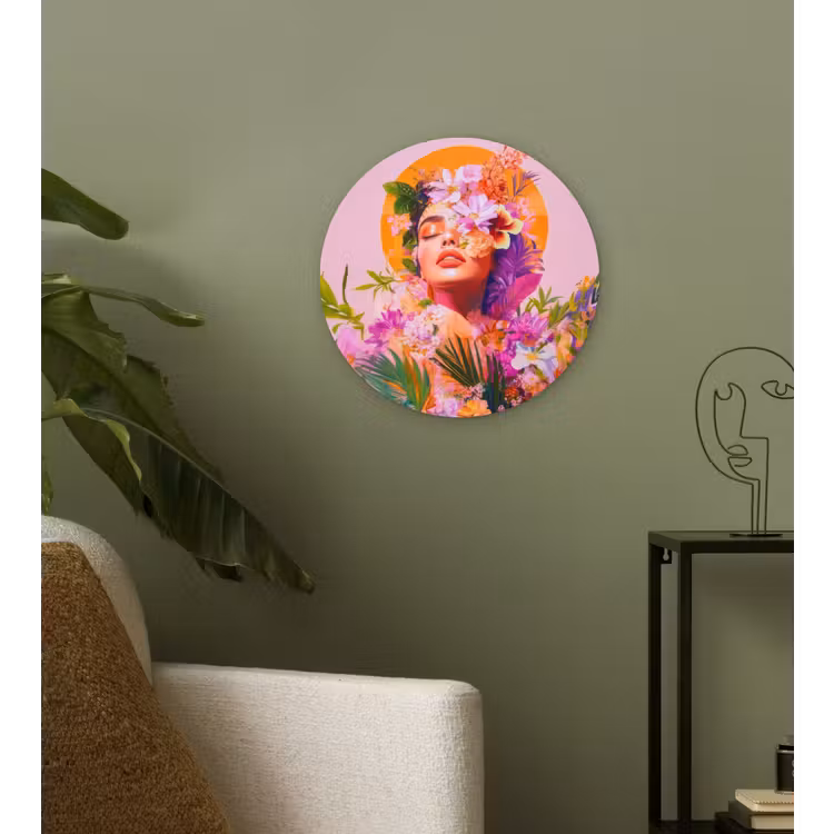 Wandcirkel - Glas - Vrouw - Abstract - Cirkel - Bloemen — 3