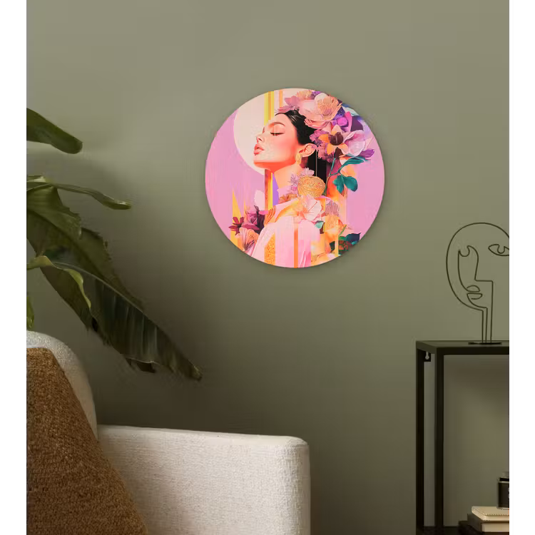 Wandcirkel - Glas - Vrouw - Bloemen - Paars - Abstract — 3