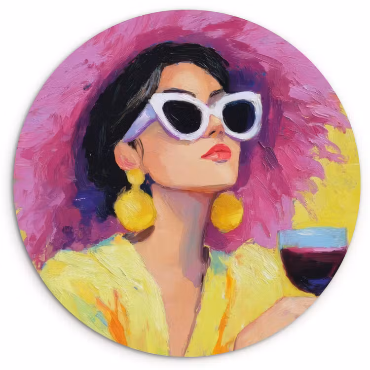 Wandcirkel - Glas - Vrouw - Hoed - Paars - Wijn — 1