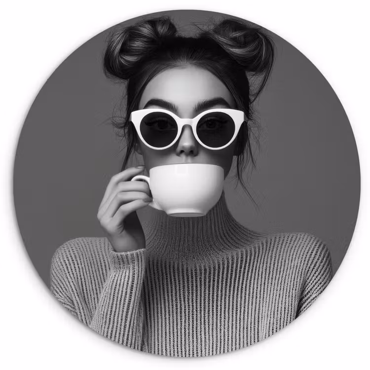 Wandcirkel - Glas - Vrouw - Koffie - Zwart - Wit — 1
